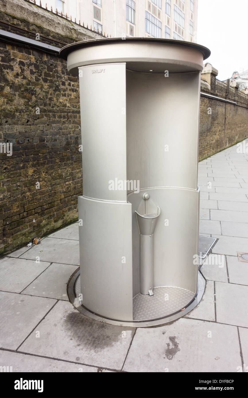 England, London, Paddington. The pop-up hydraulic UriLift urinal can be raised out of the ground for use when needed Stock Photo