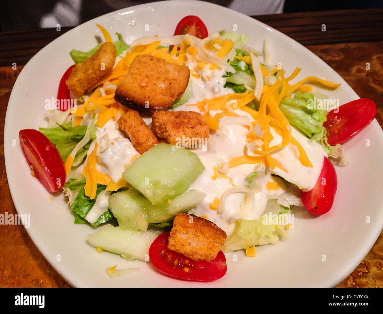 Fresh salad with croutons Stock Photo