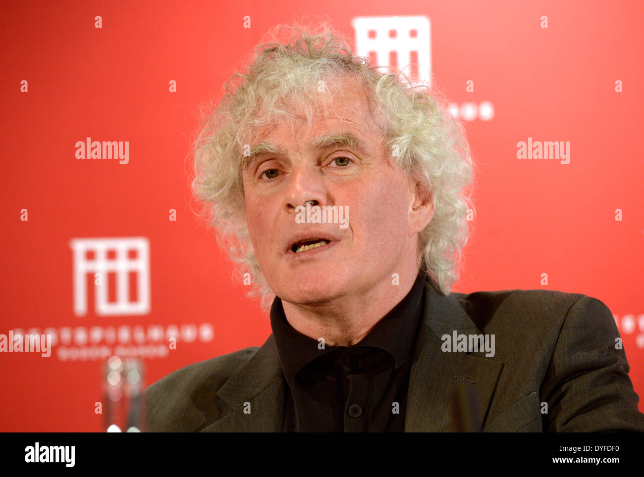 Sir Simon Rattle, seen on Monday, April 14, 2014, in Baden-Baden, Germany Stock Photo