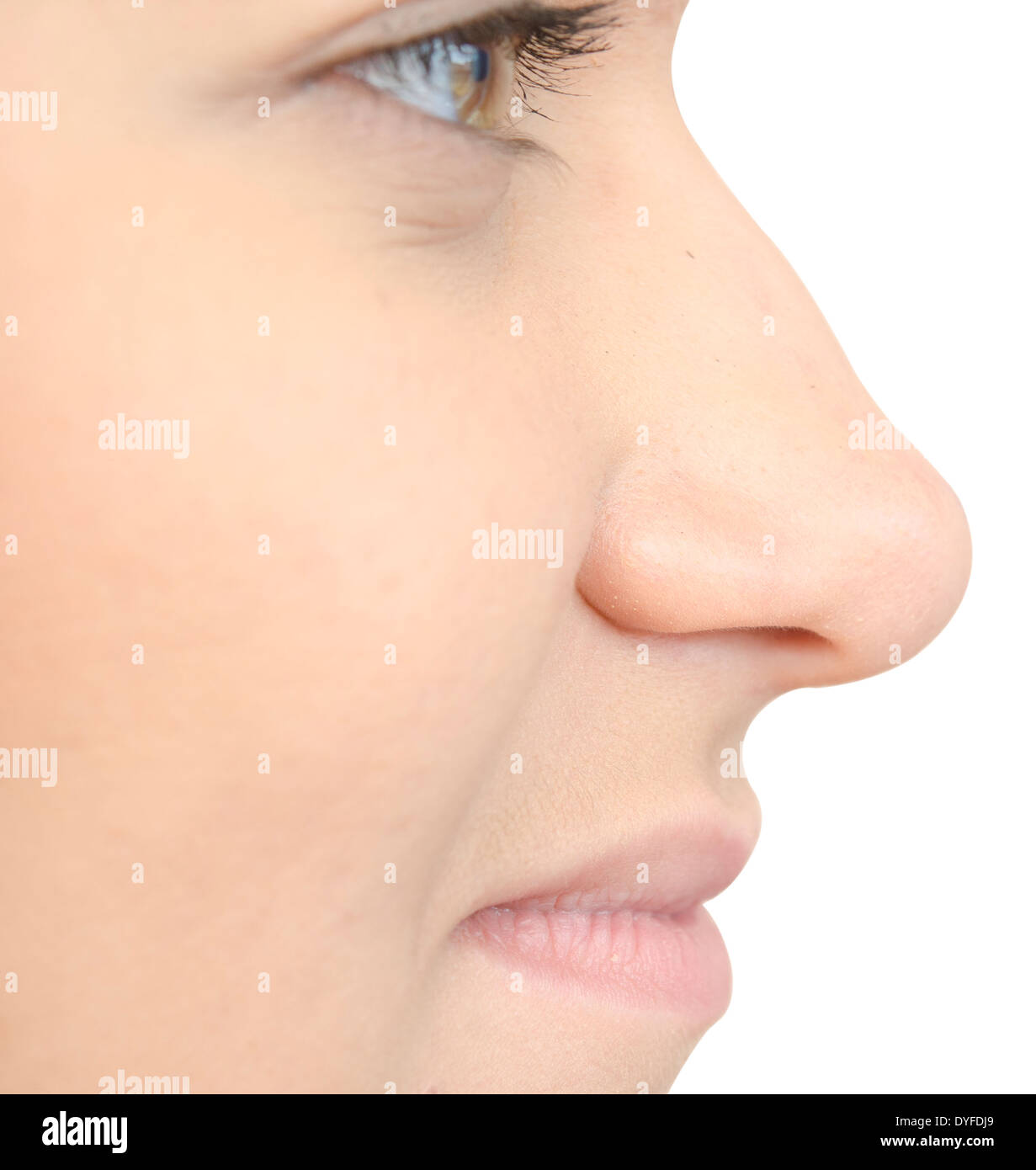 close up of face side on white background Stock Photo