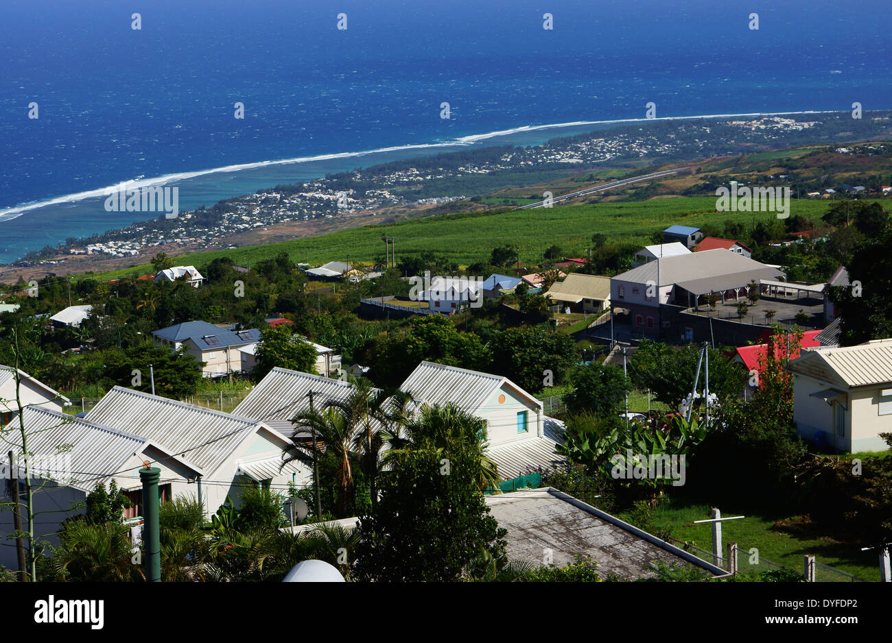 Above coast near Saint Leu, Island La Réunion, France Stock Photo