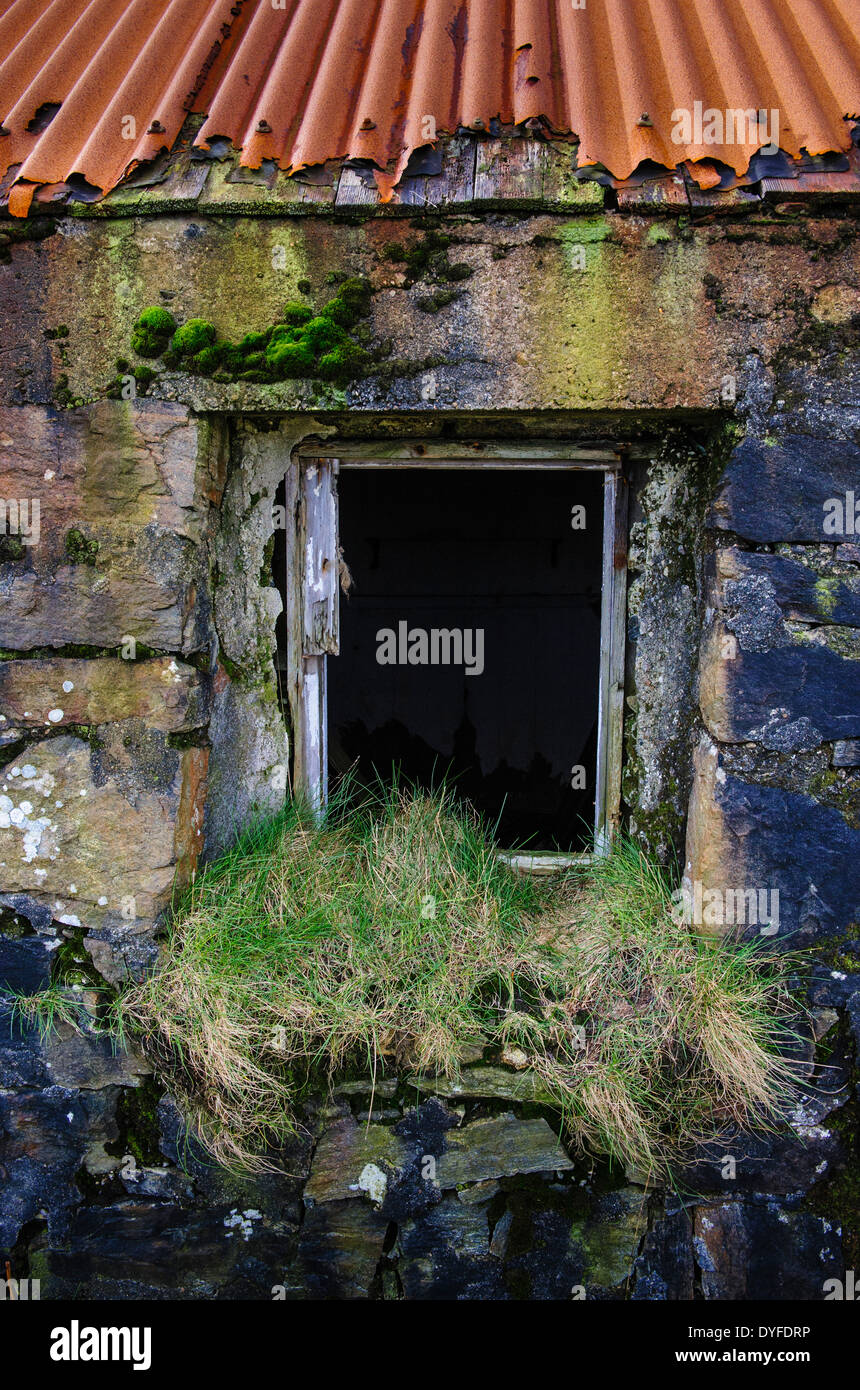 Detail of abandoned croft house near Lochmaddy, North Uist, Outer Hebrides, Scotland Stock Photo