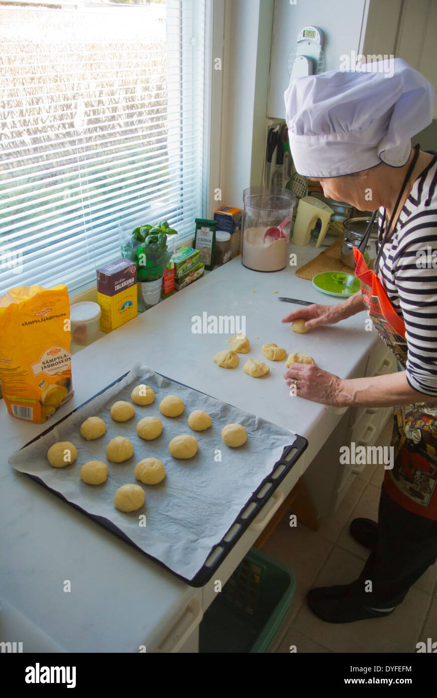 Making pulla, sweet rolls, home baking, Finland, Europe Stock Photo