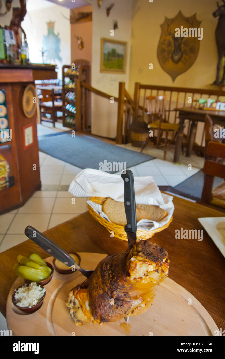 Roasted pork knuckle, pork knee, Schweinshaxe, Koleno, Prague, Czech