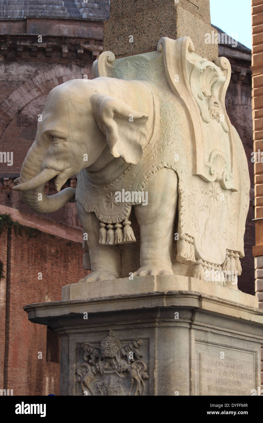 Obelisk of Minerva with Bernini's elephant in Rome, Italy Stock Photo
