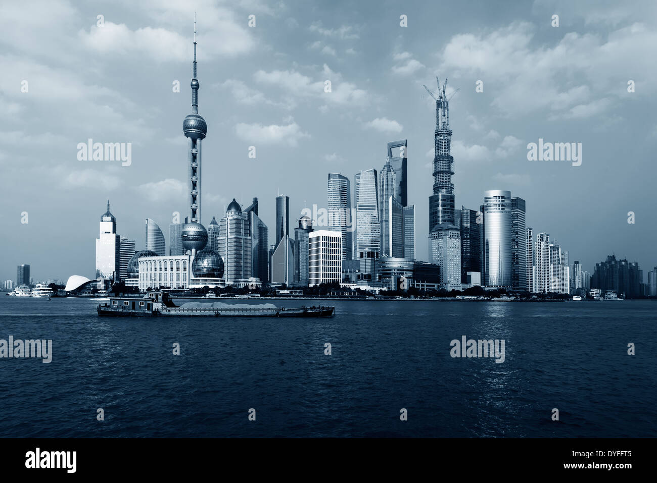 panoramic view of shanghai skyline with huangpu river at dusk Stock ...