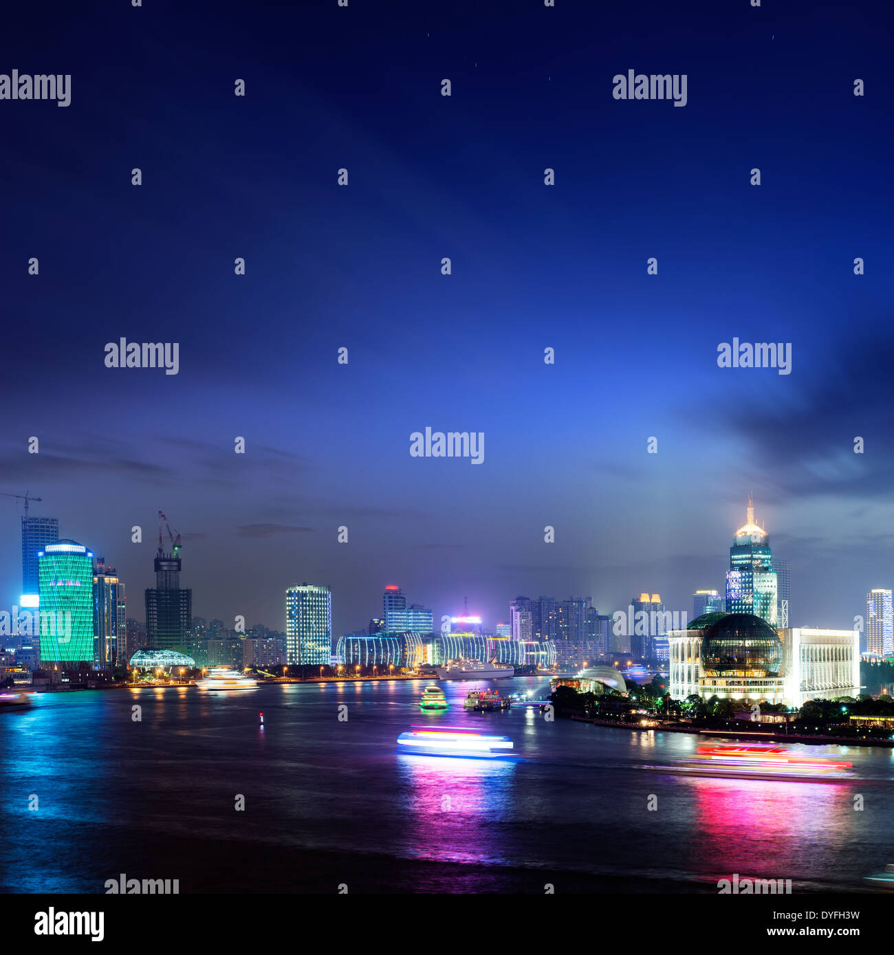 panoramic view of shanghai skyline with huangpu river at dusk Stock ...