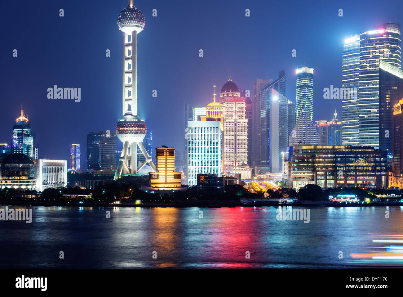 panoramic view of shanghai skyline with huangpu river at dusk Stock ...