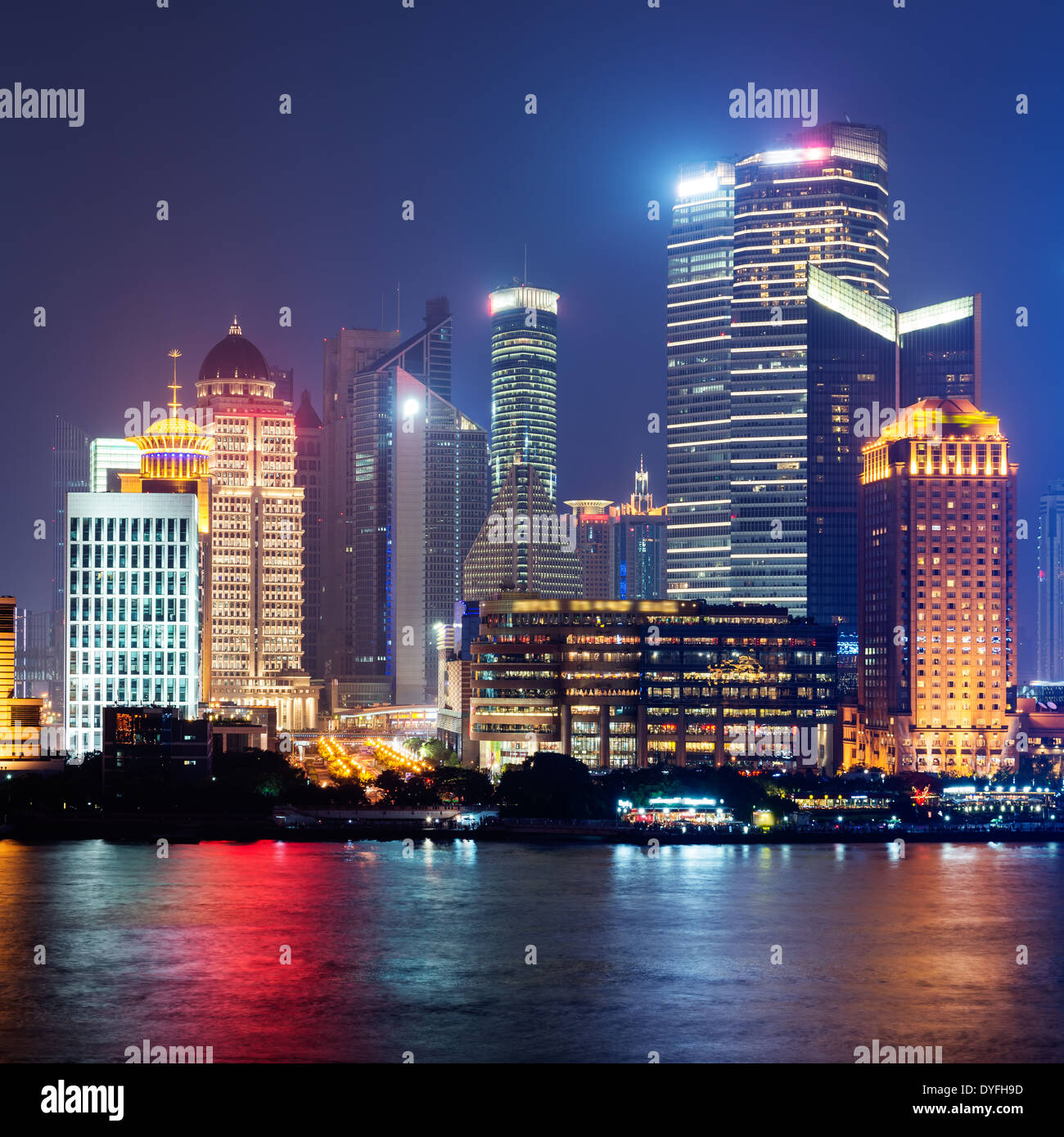 panoramic view of shanghai skyline with huangpu river at dusk Stock ...