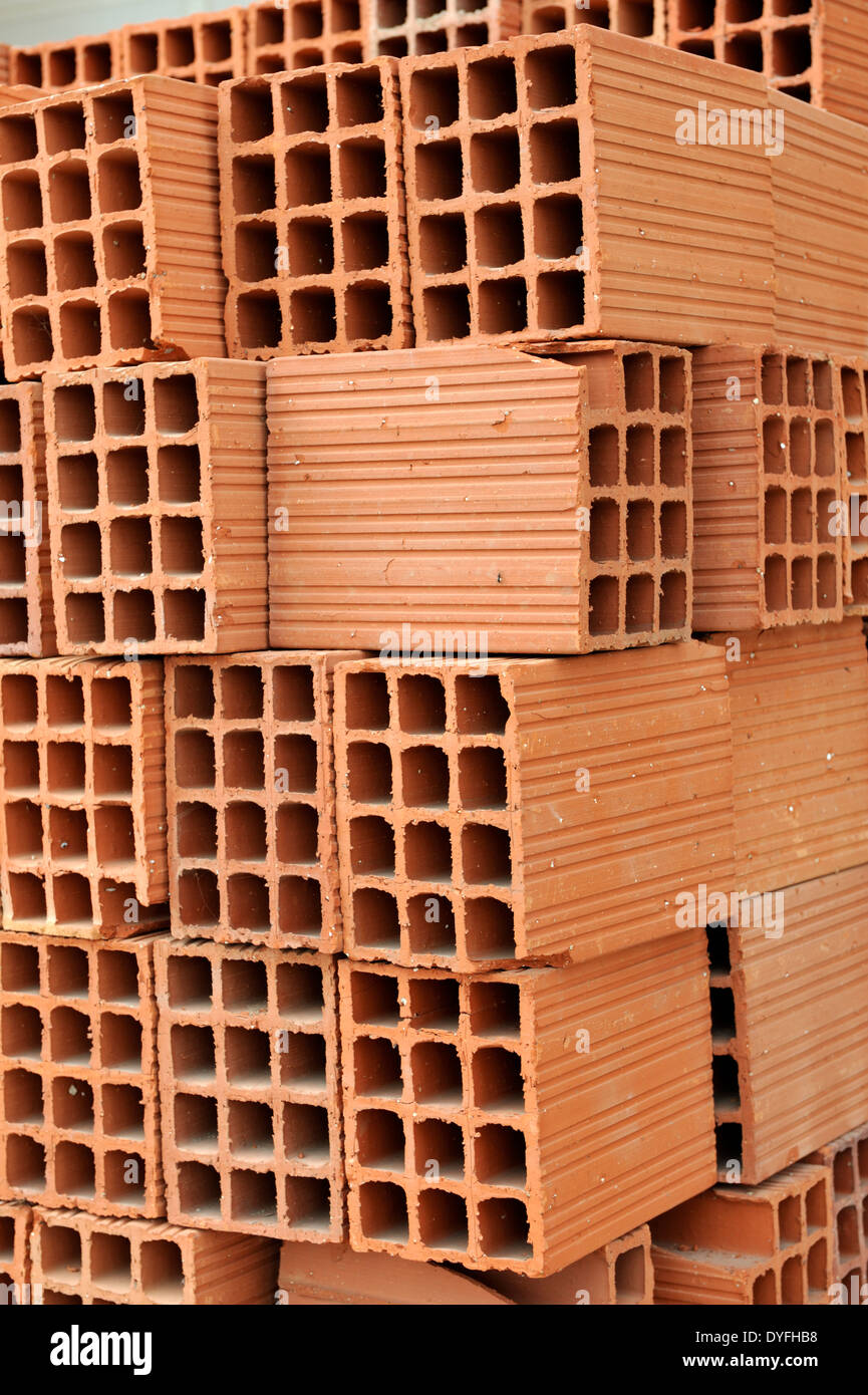 Clay masonry building blocks Stock Photo