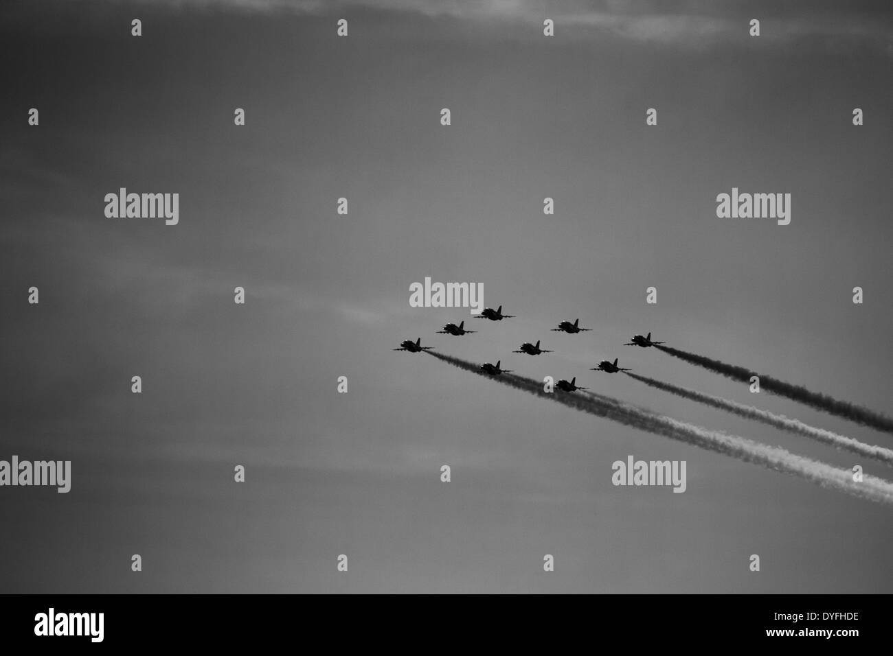 Red Arrows RAF aerobatic team display at Clacton air show August 2013 Stock Photo