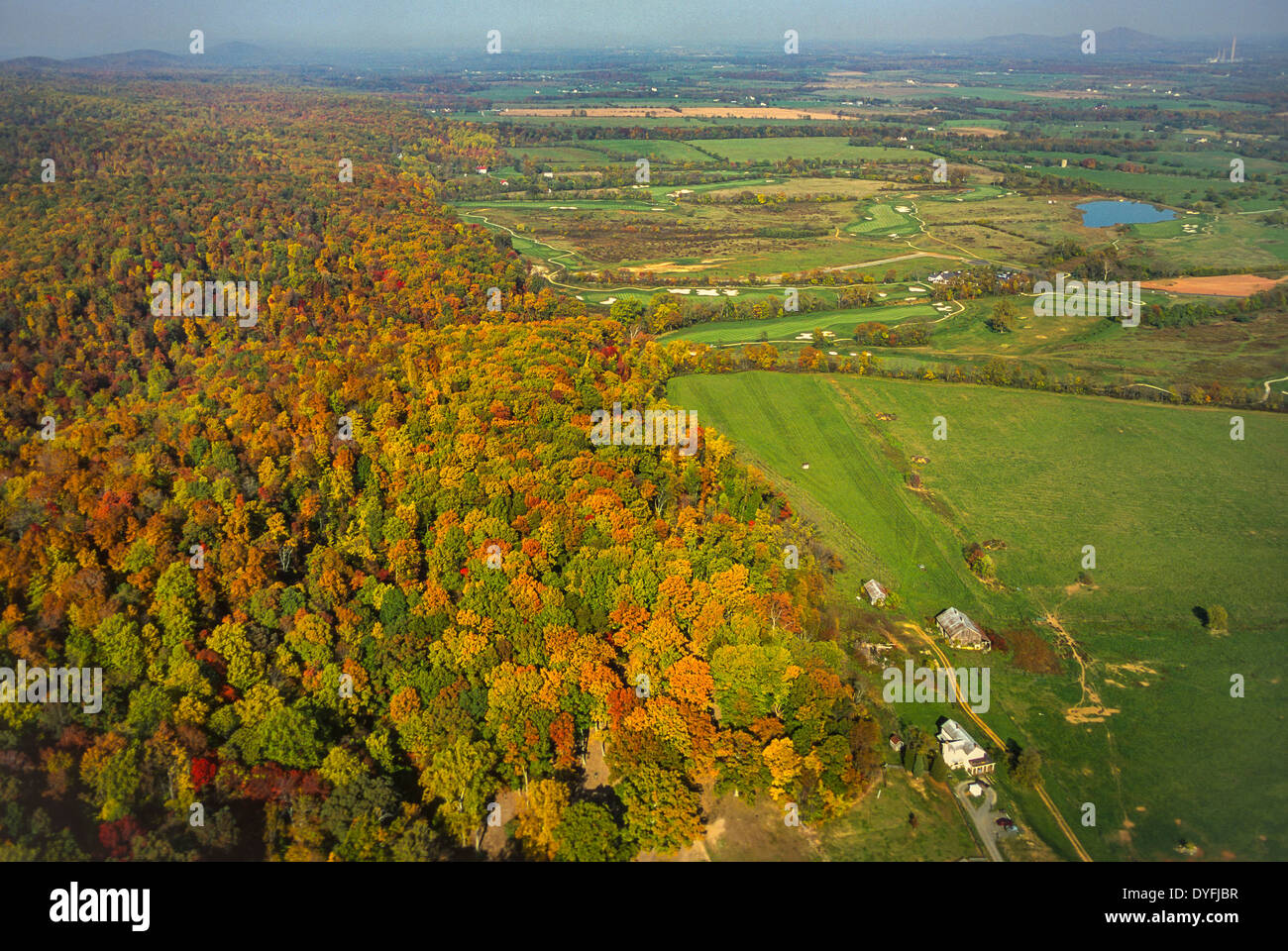 LOUDOUN COUNTY, VIRGINIA, USA Aerial of autumn foliage in Blue Ridge