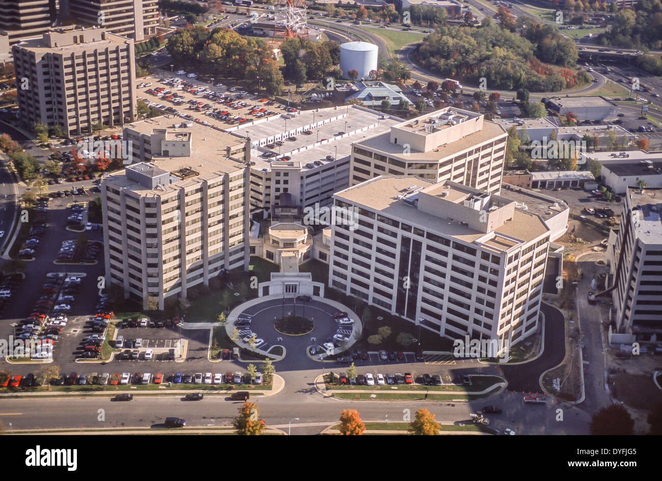 MCLEAN, VIRGINIA, USA - Aerial of Booz Allen Hamilton buildings at Tysons Corner, Fairfax County. Stock Photo