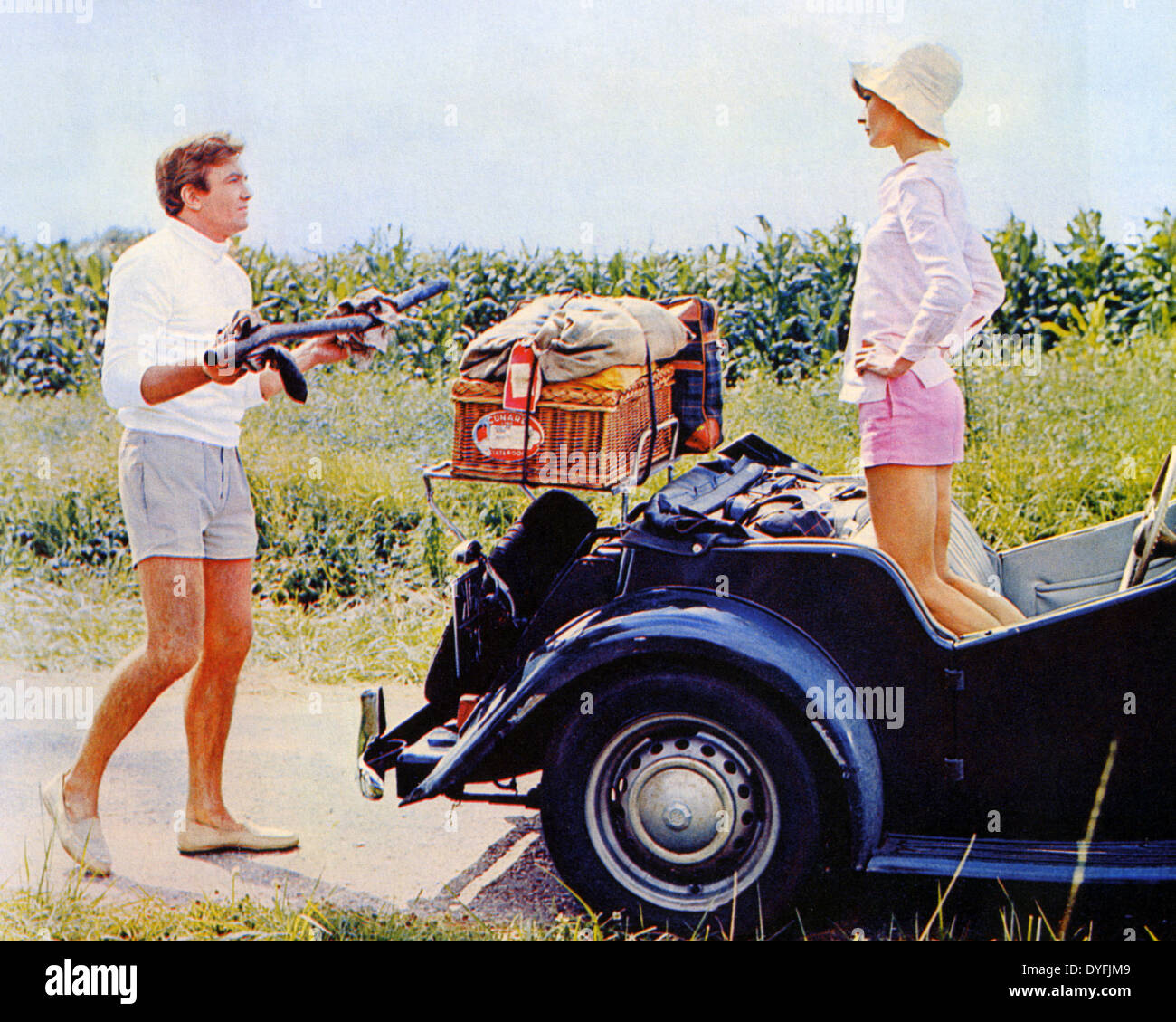 TWO FOR THE ROAD 1967 Stanley Donen film with Audrey Hepburn and Albert Finney in an MG TD. Stock Photo