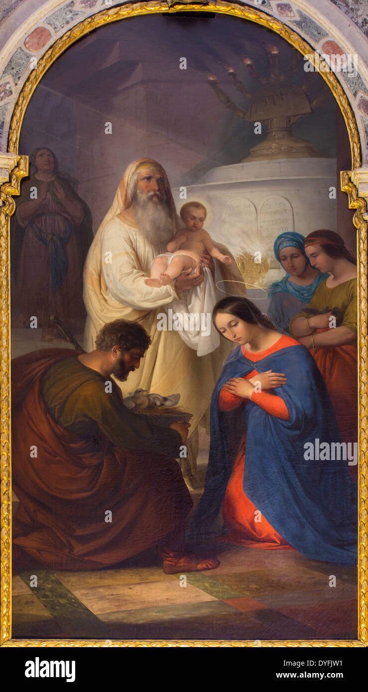 Venice - Paint from side altar: The Presentation in the Temple (San Simeone mostra Jesu) in Basilica di san Giovanni e Paolo Stock Photo