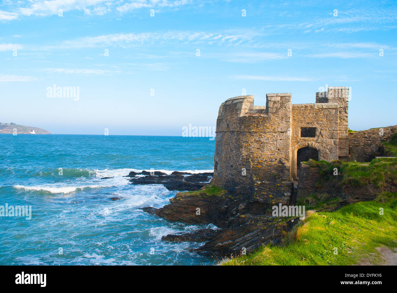 Little Dennis is a Tudor fort situated on the Roseland Peninsula in Falmouth,Cornwall. Stock Photo