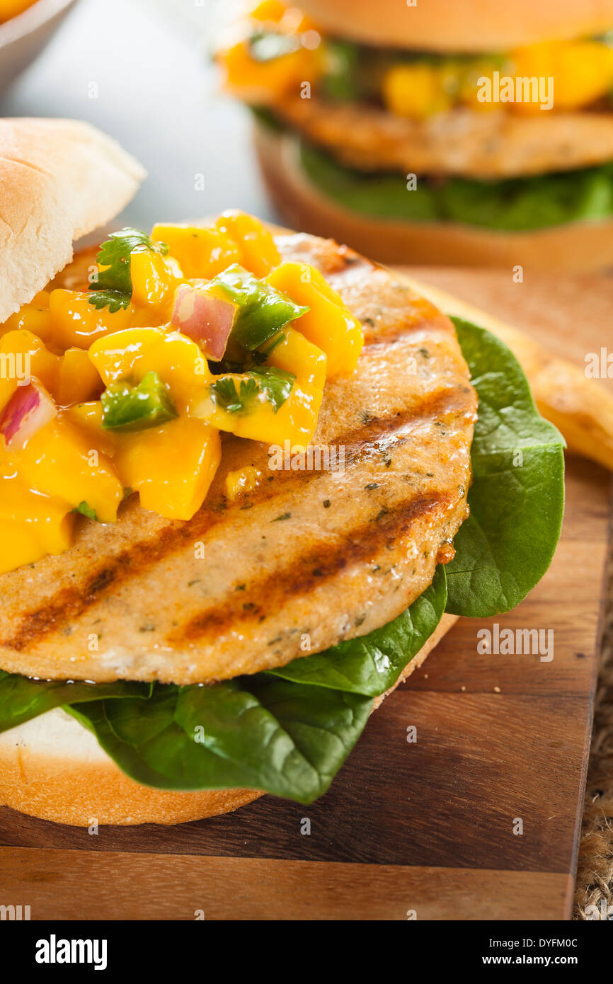 Mahi Fish Sandwich with Salsa and Lettuce Stock Photo - Alamy