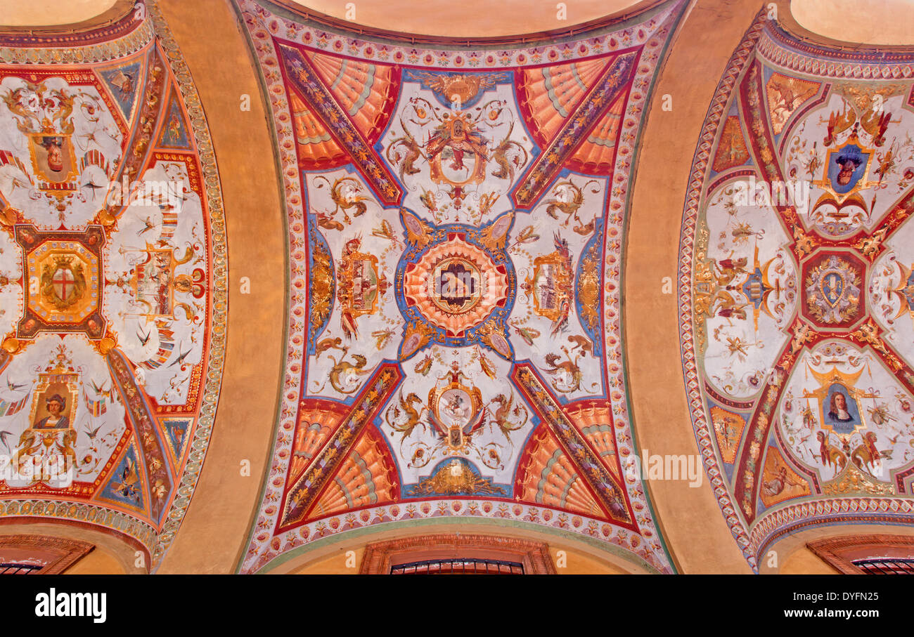 BOLOGNA, ITALY - MARCH 16, 2014: Fresco from external corridor of Via Farini street. Stock Photo