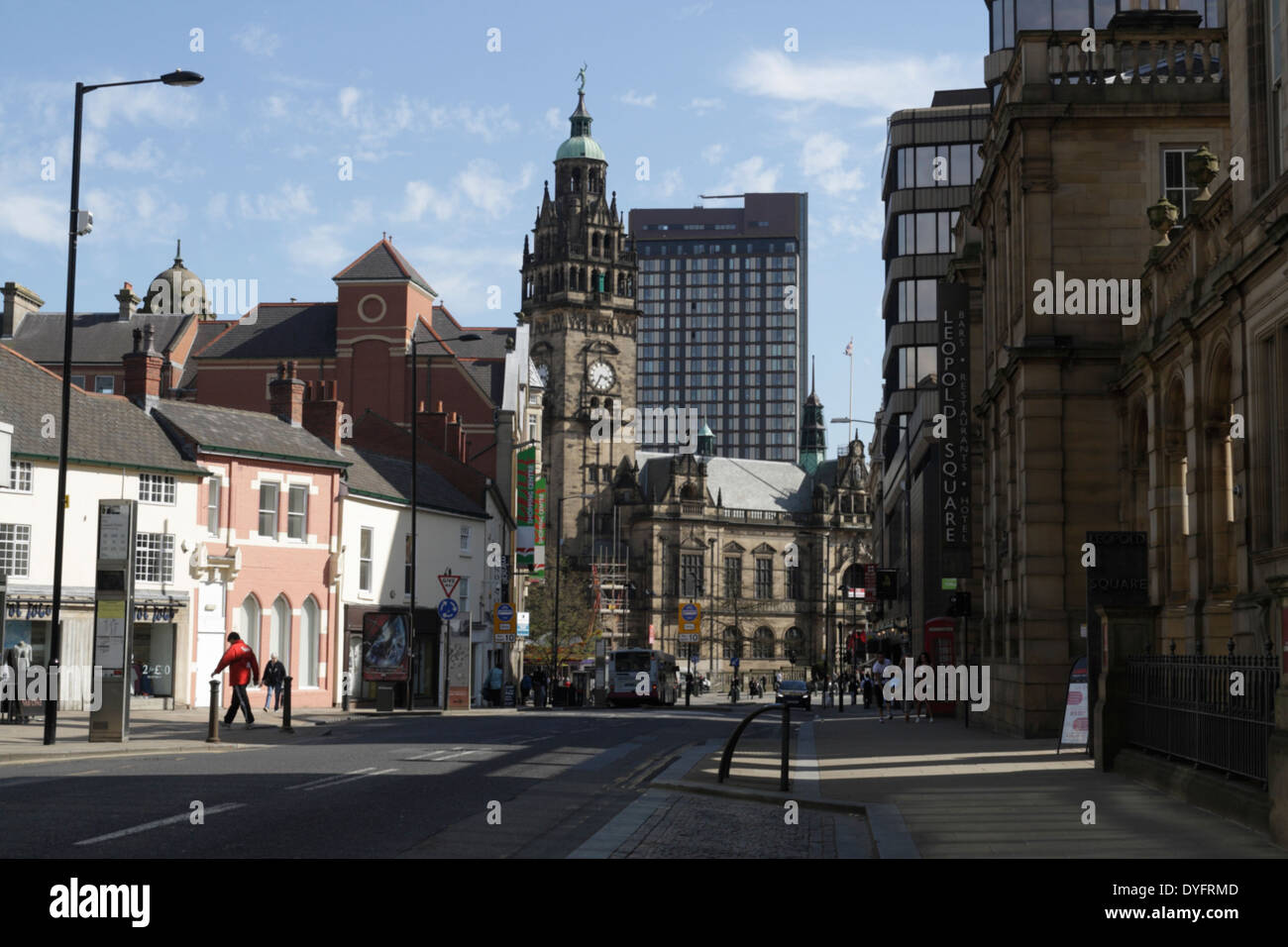 Leopold Street in Sheffield city centre skyline, England UK, cityscape buildings architecture