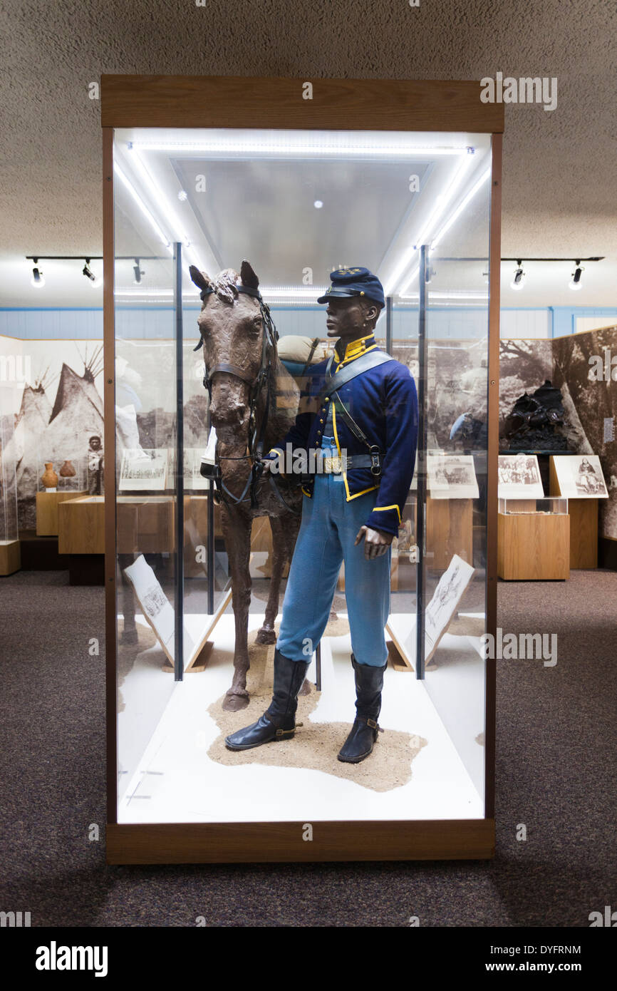 USA, Kansas, Larned, Fort Larned National Historic Site, mid-19th century military outpost, exhibit on Buffalo Soldiers Stock Photo