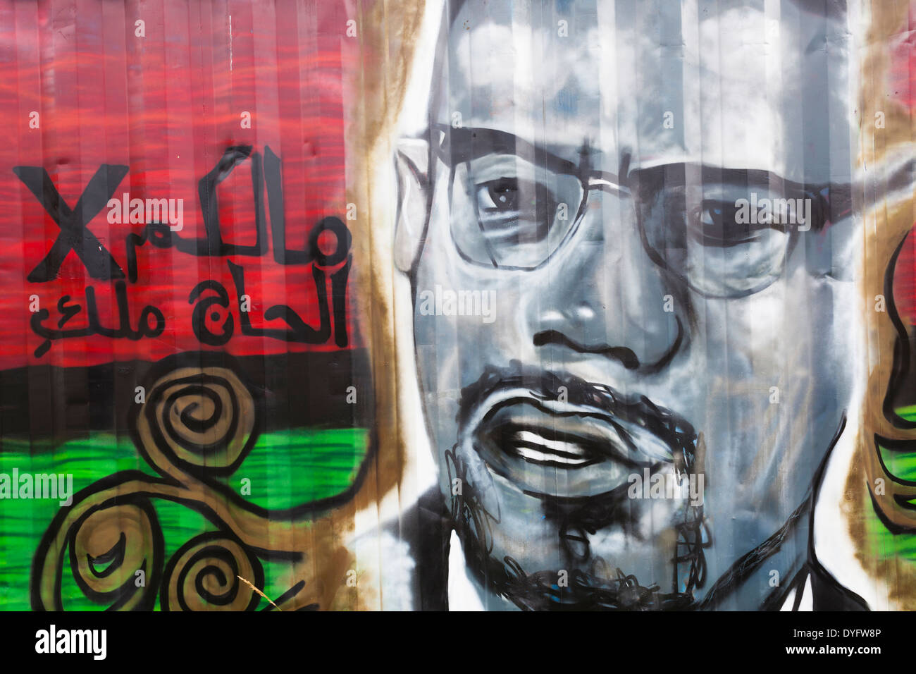 USA, Nebraska, Omaha, birthplace of black American leader Malcolm X, painted cargo container