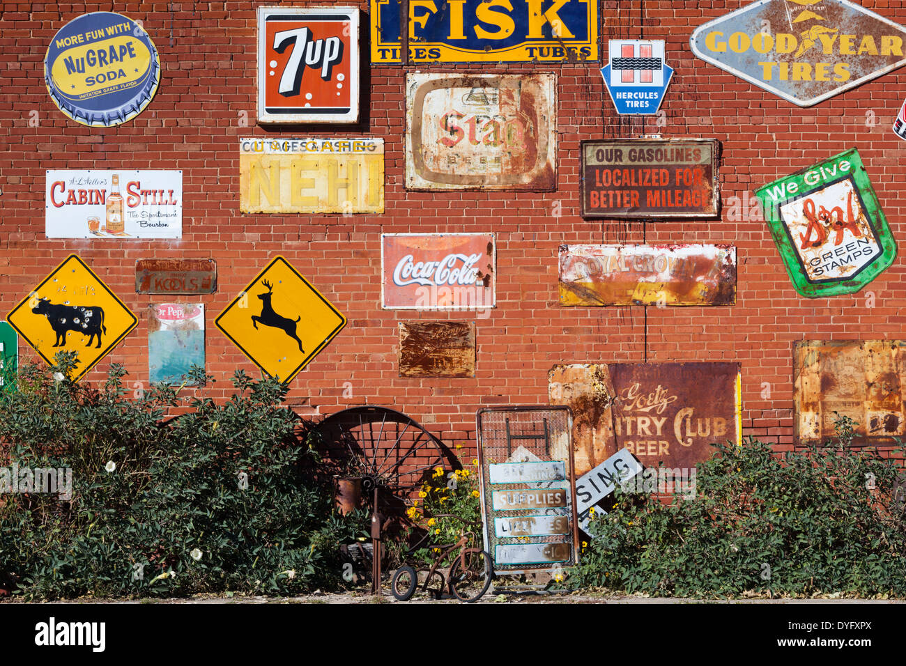 USA, Oklahoma, Erick, wall of advertising signs Stock Photo