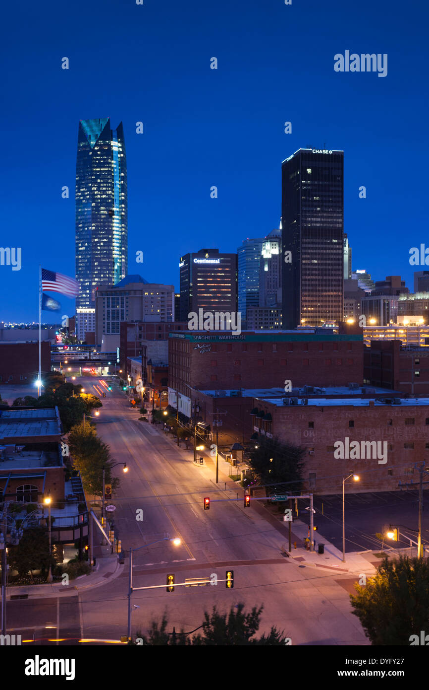 USA, Oklahoma, Oklahoma City, elevated view of the skyline from Bricktown at dawn Stock Photo