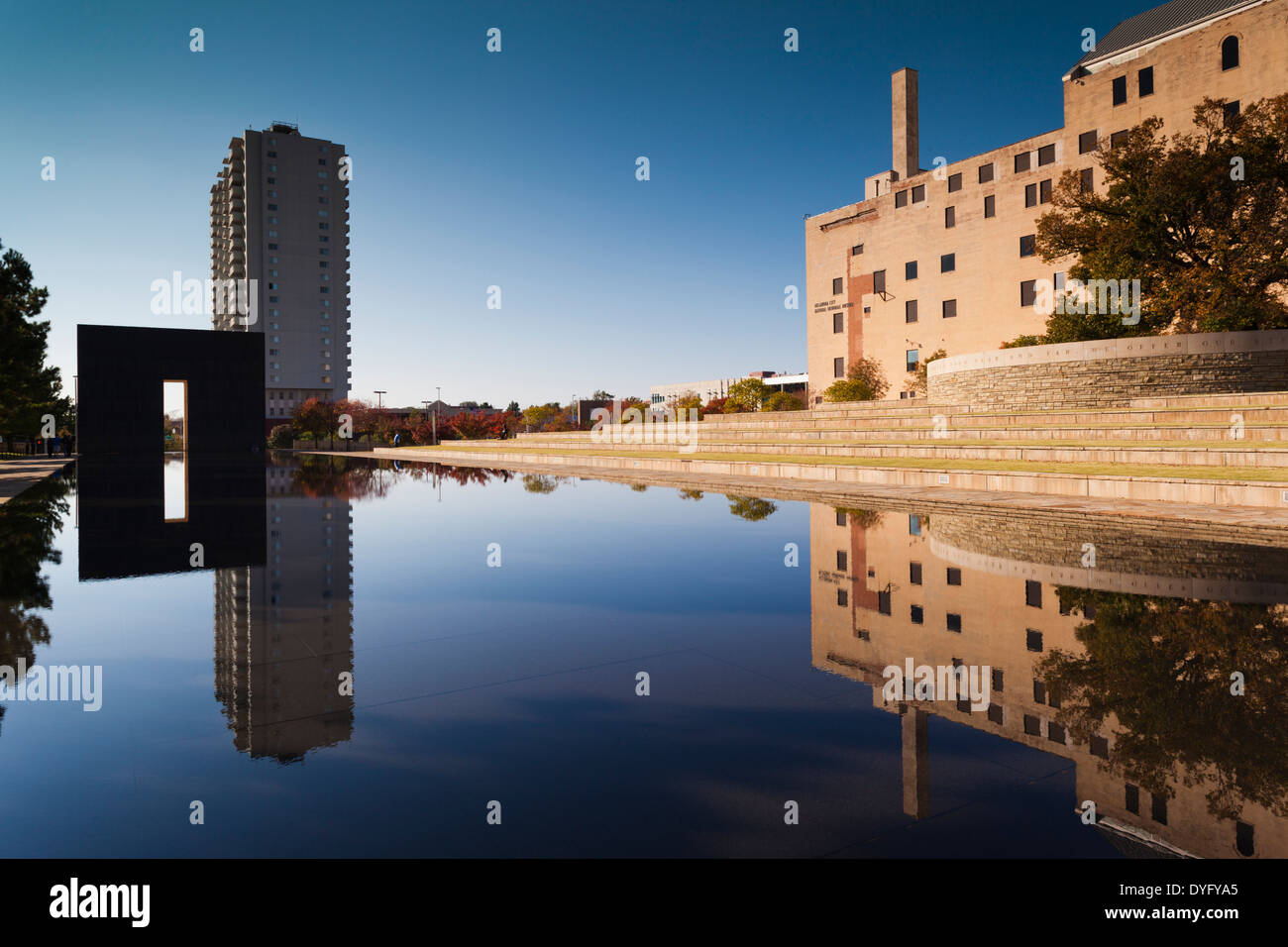 USA, Oklahoma, Oklahoma City, Oklahoma City National Memorial, museum building and West Entrance Stock Photo