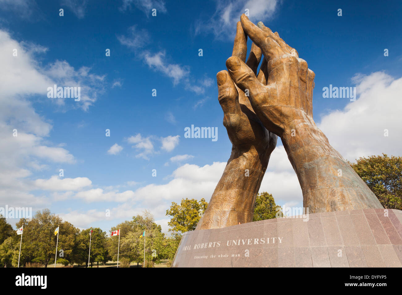 USA, Oklahoma, Tulsa, Oral Roberts University, World's Largest Praying Hands Stock Photo
