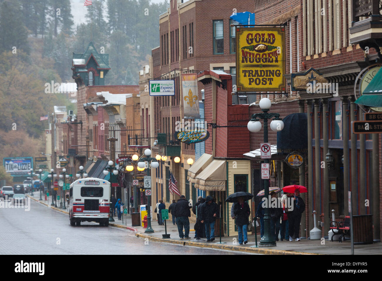 USA, South Dakota, Black Hills National Forest, Deadwood, historic Main Street, early winter Stock Photo