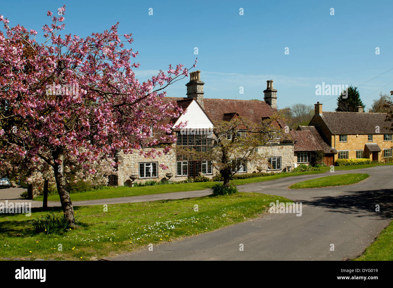 Tredington village in spring with blossom, Warwickshire, England, UK Stock Photo
