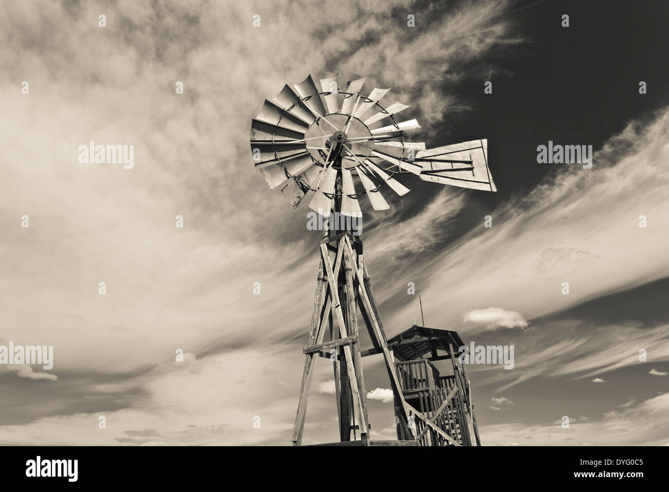 USA, South Dakota, Stamford, 1880 Town, pioneer village, windmill Stock Photo