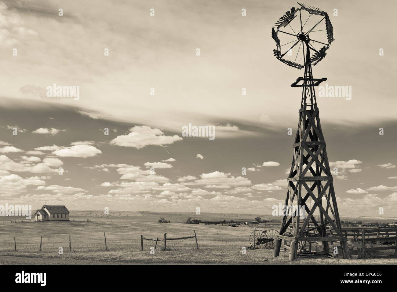 USA, South Dakota, Stamford, 1880 Town, pioneer village, windmill Stock Photo