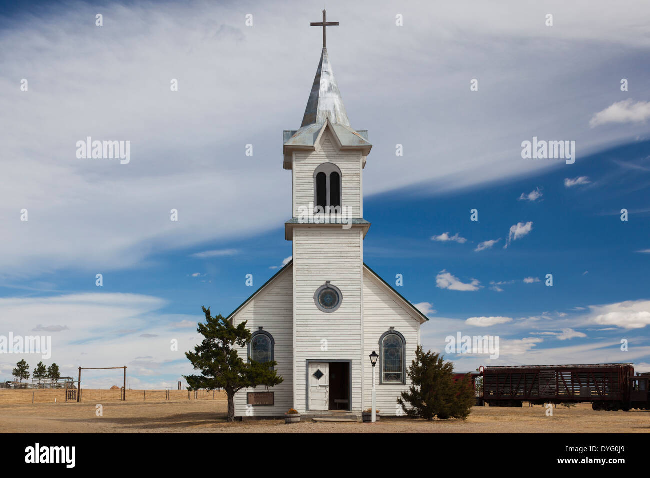 USA, South Dakota, Stamford, 1880 Town, pioneer village, church Stock Photo