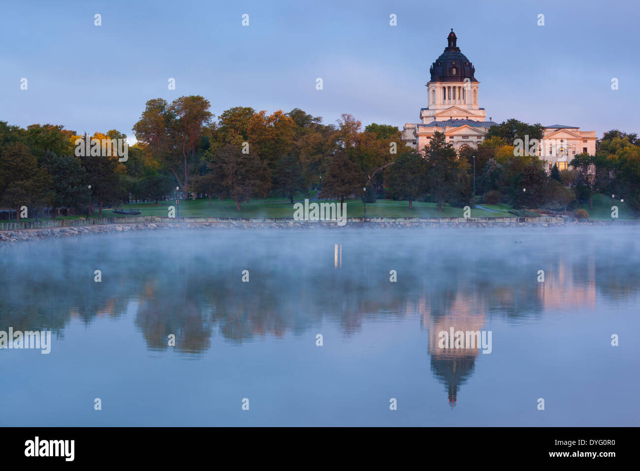 USA, South Dakota, Pierre, South Dakota State Capitol exterior at dawn Stock Photo