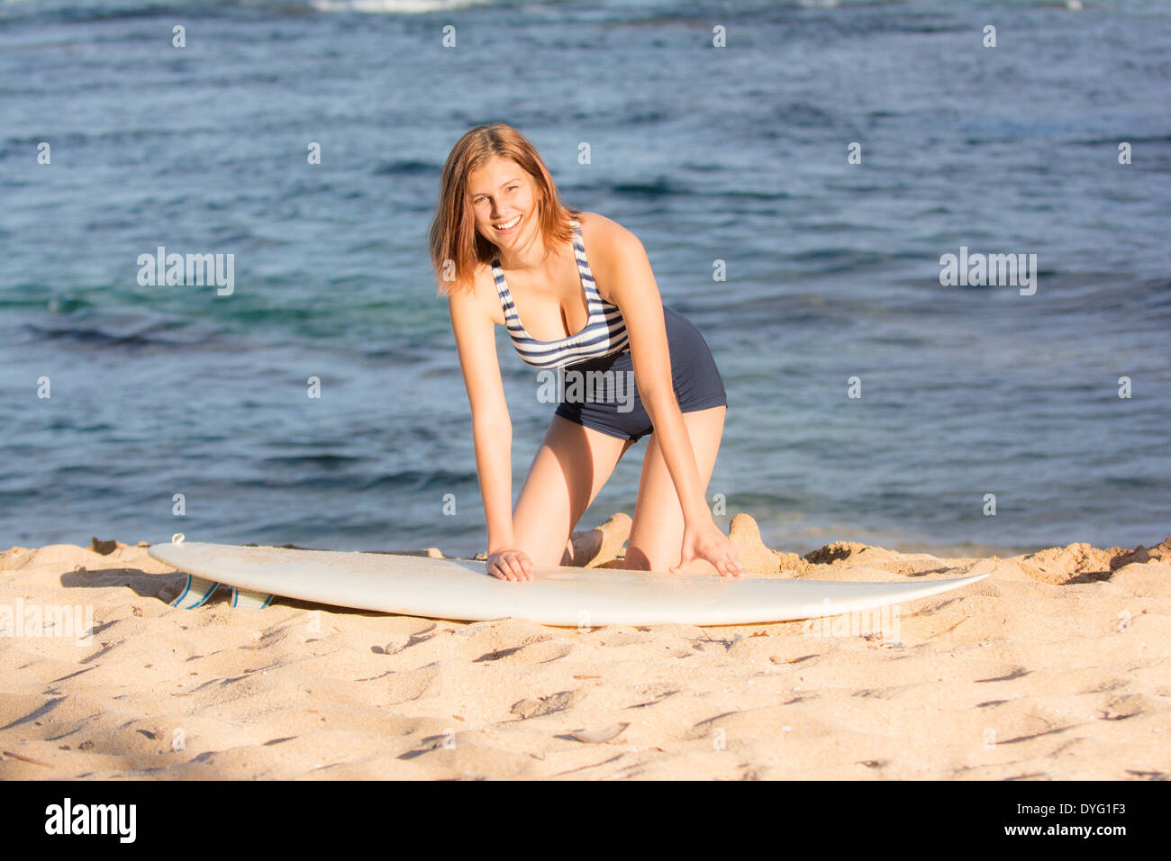 Teenage girl at the beach Stock Photo
