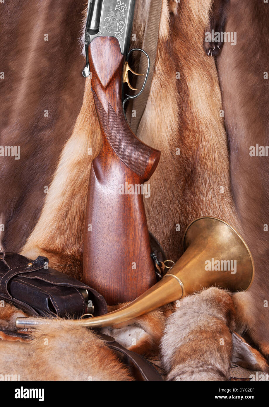 Hunting things on background of the fur Stock Photo