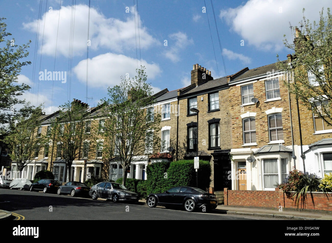 Bryantwood Road a terrace of mid Victorian houses showing telephone