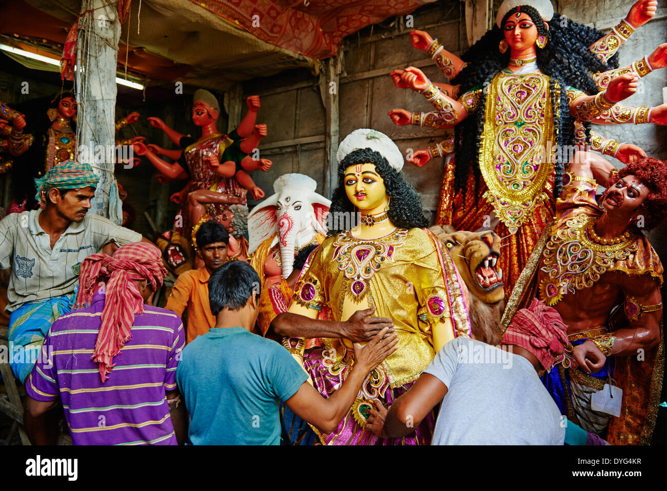 India, West Bengal, Kolkata, Calcutta, Kumartuli district, clay idols ...