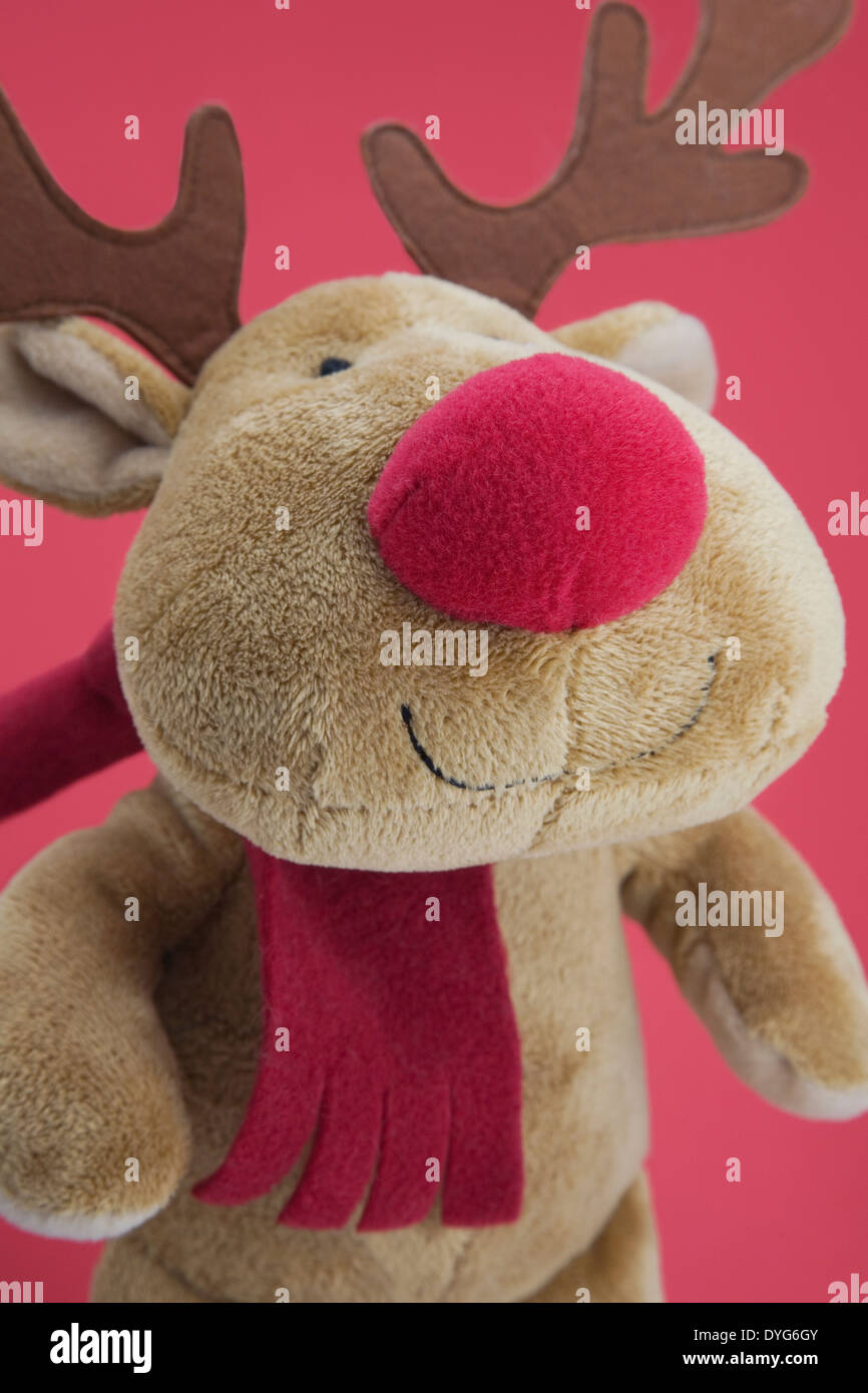 Rudolph the red-nosed reindeer soft toy teddy Stock Photo