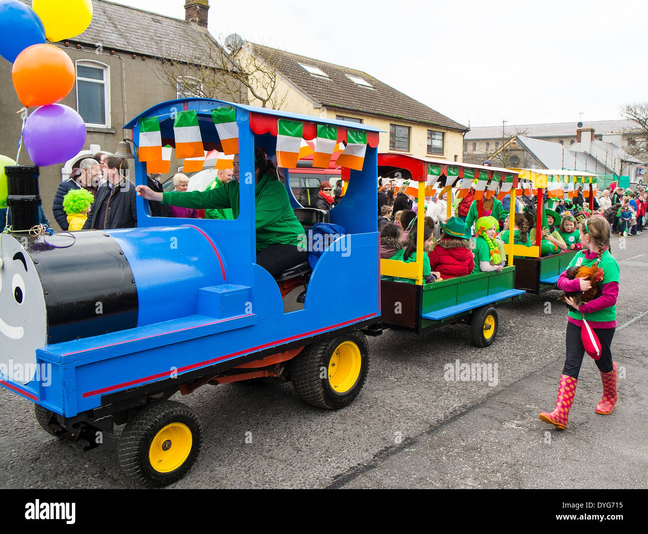 Saint Patricks Day parade in the village of Skerries Dublin Ireland - kids having fun Stock Photo