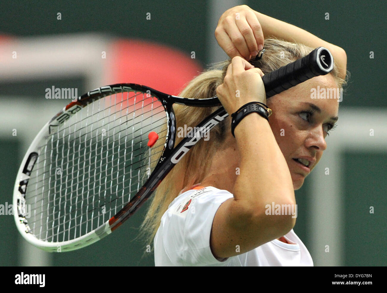 Ostrava, Czech Republic. 17th Apr, 2014. Czech tennis player Klara Koukalova is seen during a training prior to the Fed Cup semifinal match Czech Republic vs Italy in Ostrava, Czech Republic, April 17, 2014. © Jaroslav Ozana/CTK Photo/Alamy Live News Stock Photo