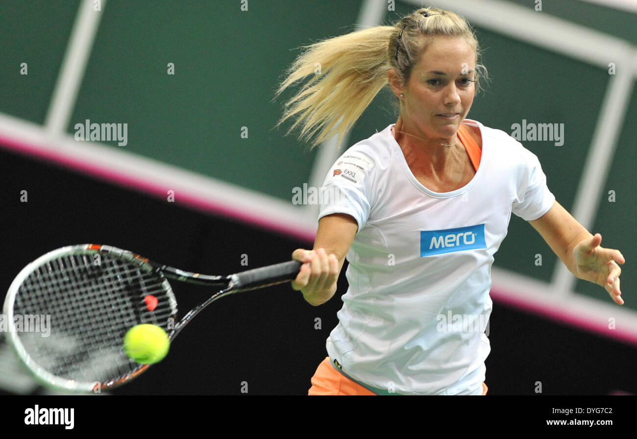 Ostrava, Czech Republic. 17th Apr, 2014. Czech tennis player Klara Koukalova is seen during a training prior to the Fed Cup semifinal match Czech Republic vs Italy in Ostrava, Czech Republic, April 17, 2014. © Jaroslav Ozana/CTK Photo/Alamy Live News Stock Photo
