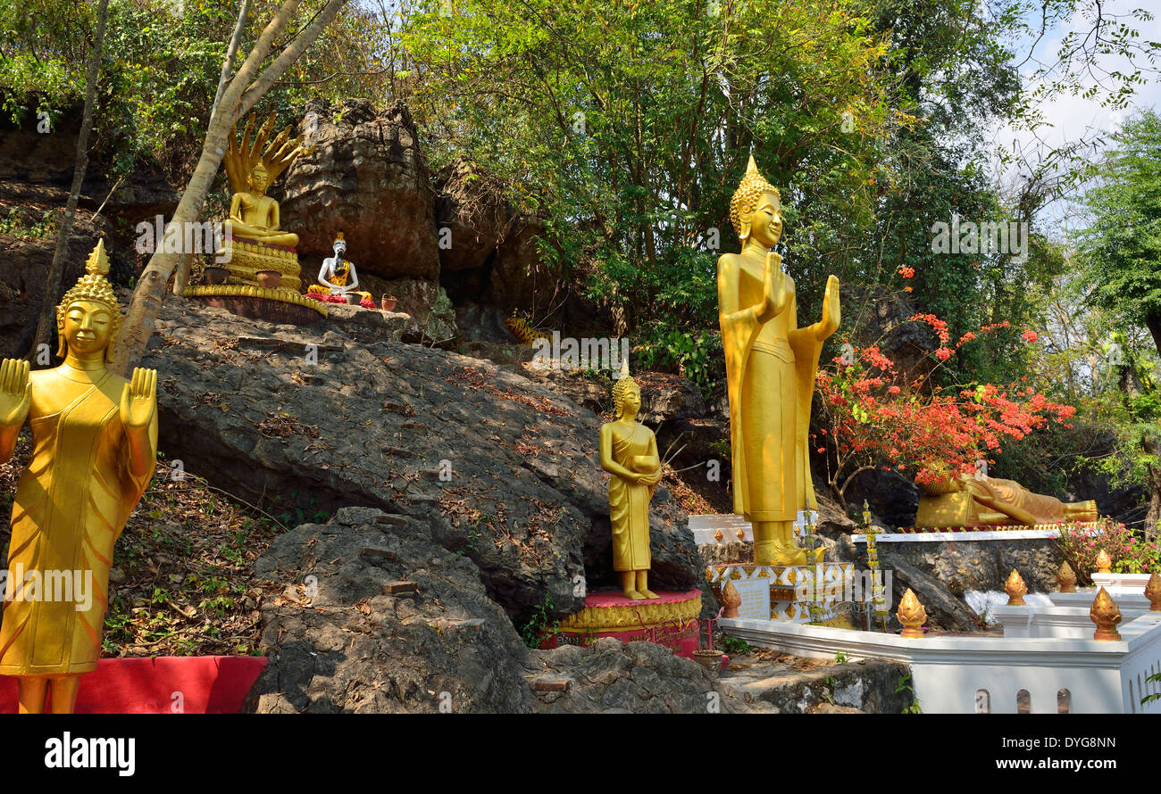 Buddhist gold statues at Mount Phousi, Luang Prabang, Laos Stock Photo Alamy