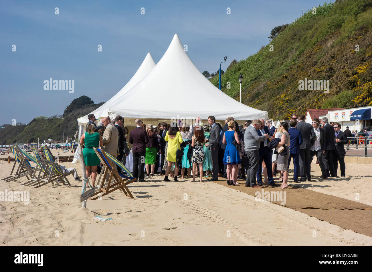 Wedding Party on West Beach, Bournemouth, Dorset, England, UK Stock Photo
