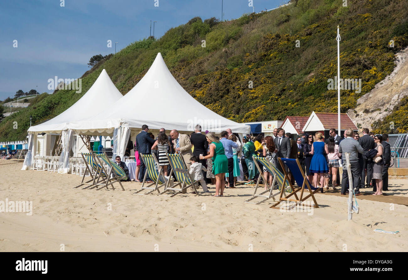 Wedding Party on West Beach, Bournemouth, Dorset, England, UK Stock Photo