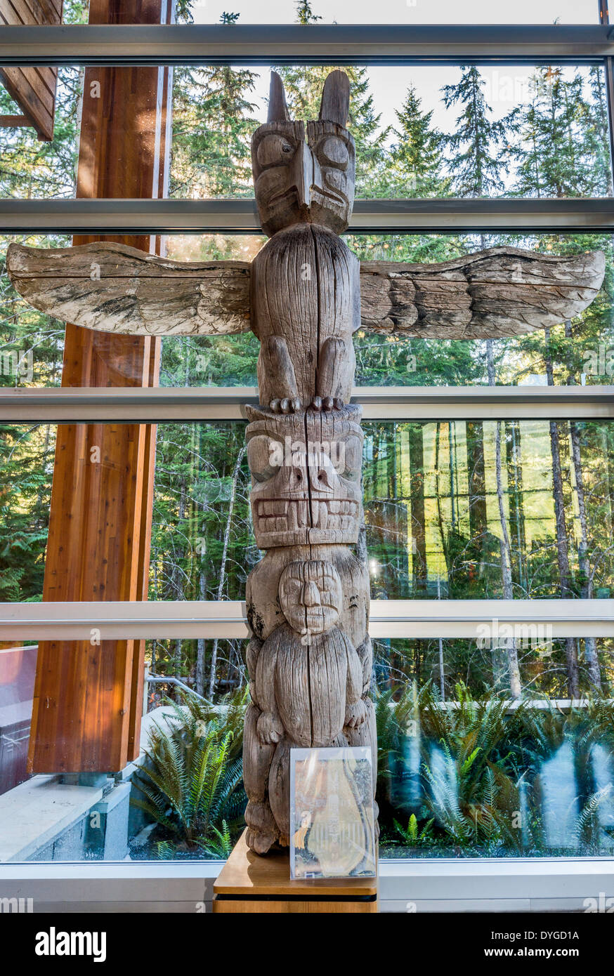 Totem pole at Squamish Lilwat Cultural Centre in Whistler, British Columbia, Canada Stock Photo