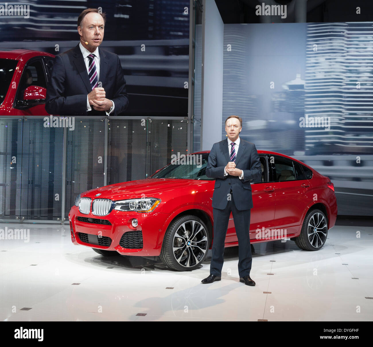 President and CEO BMW North America Ludwig Willisch speaks at unveiling edition 2015 BMW X4 series cars at New York auto show Stock Photo