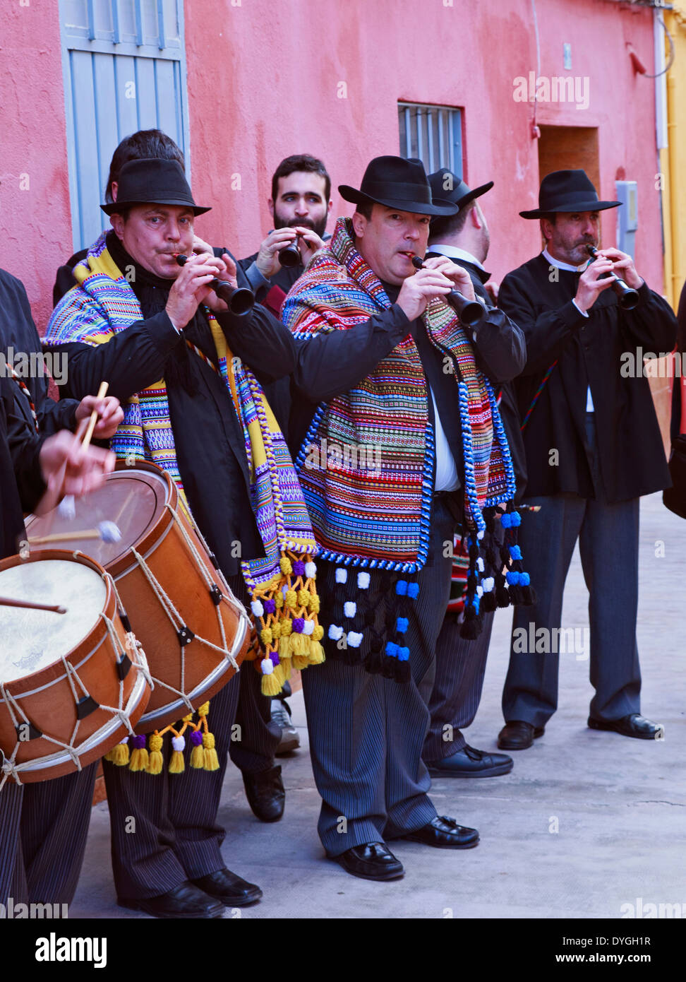 Spanish musicians at the Fiesta San Blas in Burriana, Spain Stock Photo