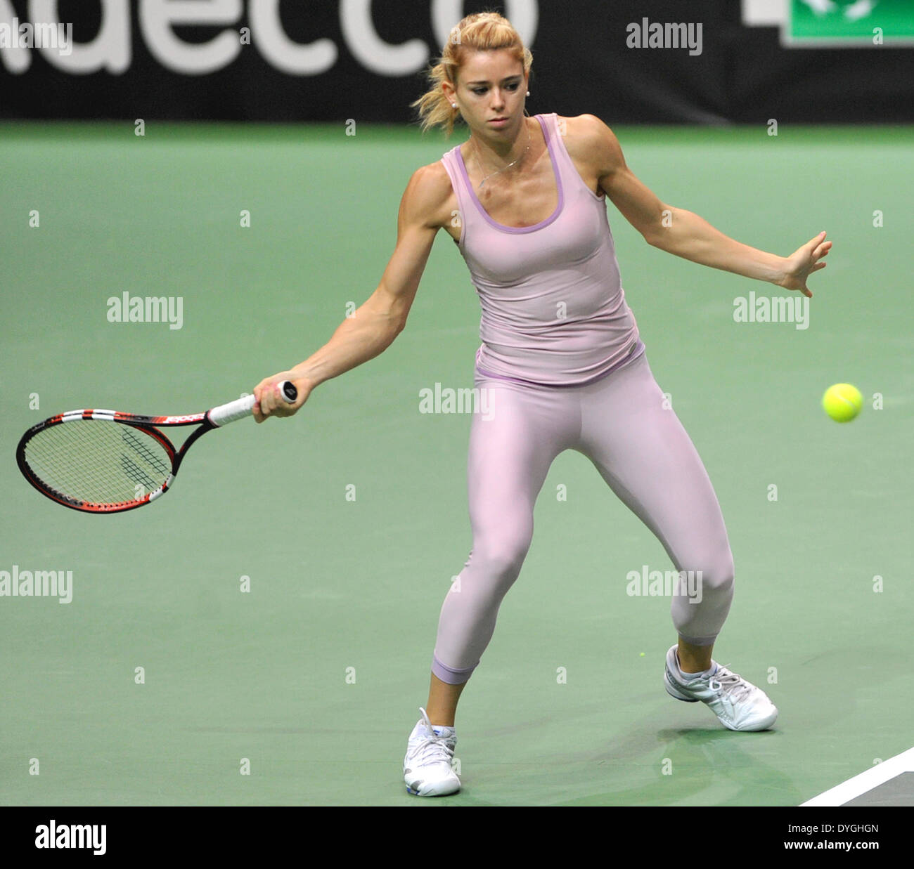Ostrava, Czech Republic. 17th Apr, 2014. Italian tennis player Camila Giorgi  is seen during a training prior to the Fed Cup semifinal match Czech  Republic vs Italy in Ostrava, Czech Republic, April
